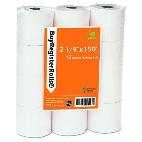  BuyRegisterRolls BRR21450B-12 2.25 x 150 ft White Receipt Paper 12 Rolls — product photo