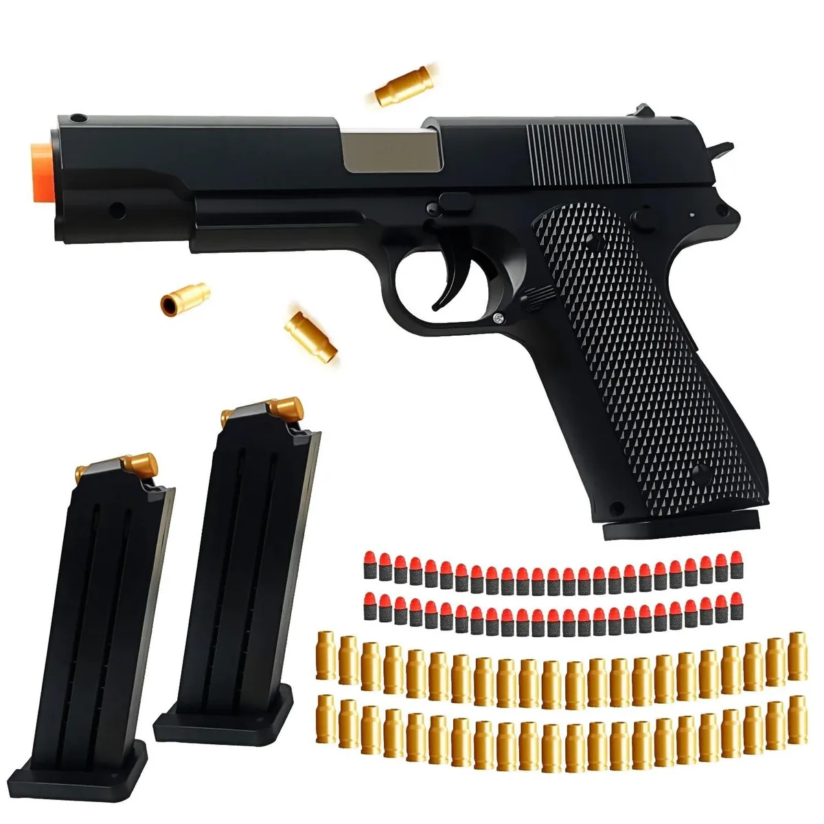  Kids Safe Foam Blaster Pistol Shell Ejecting Toy Gun 50 Bullets 40 Shells 32 Feet — product photo