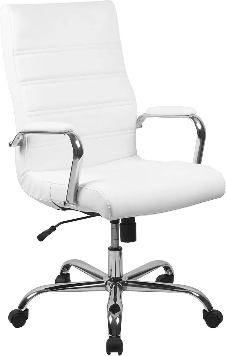 PISKEKAT PISKEKAT Whitney High Back Desk Chair White LeatherSoft Chrome Frame Office Equipment — product photo