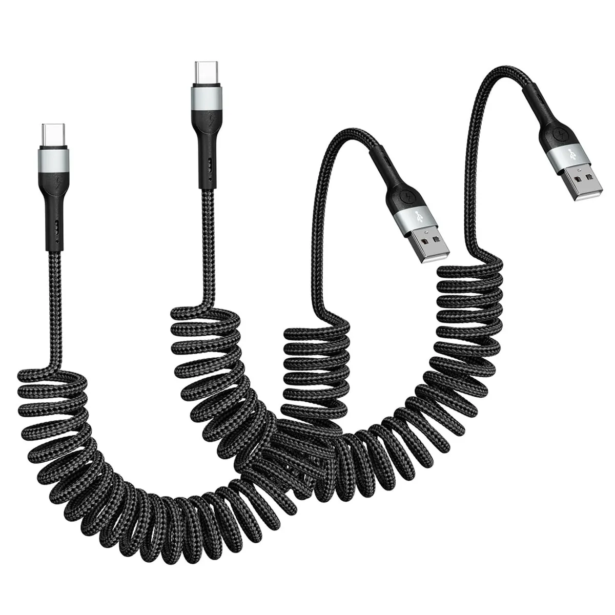 Mobee Mobee USB A to USB C Cable 2-Pack 4FT Coiled Retractable Spring Cord — product photo