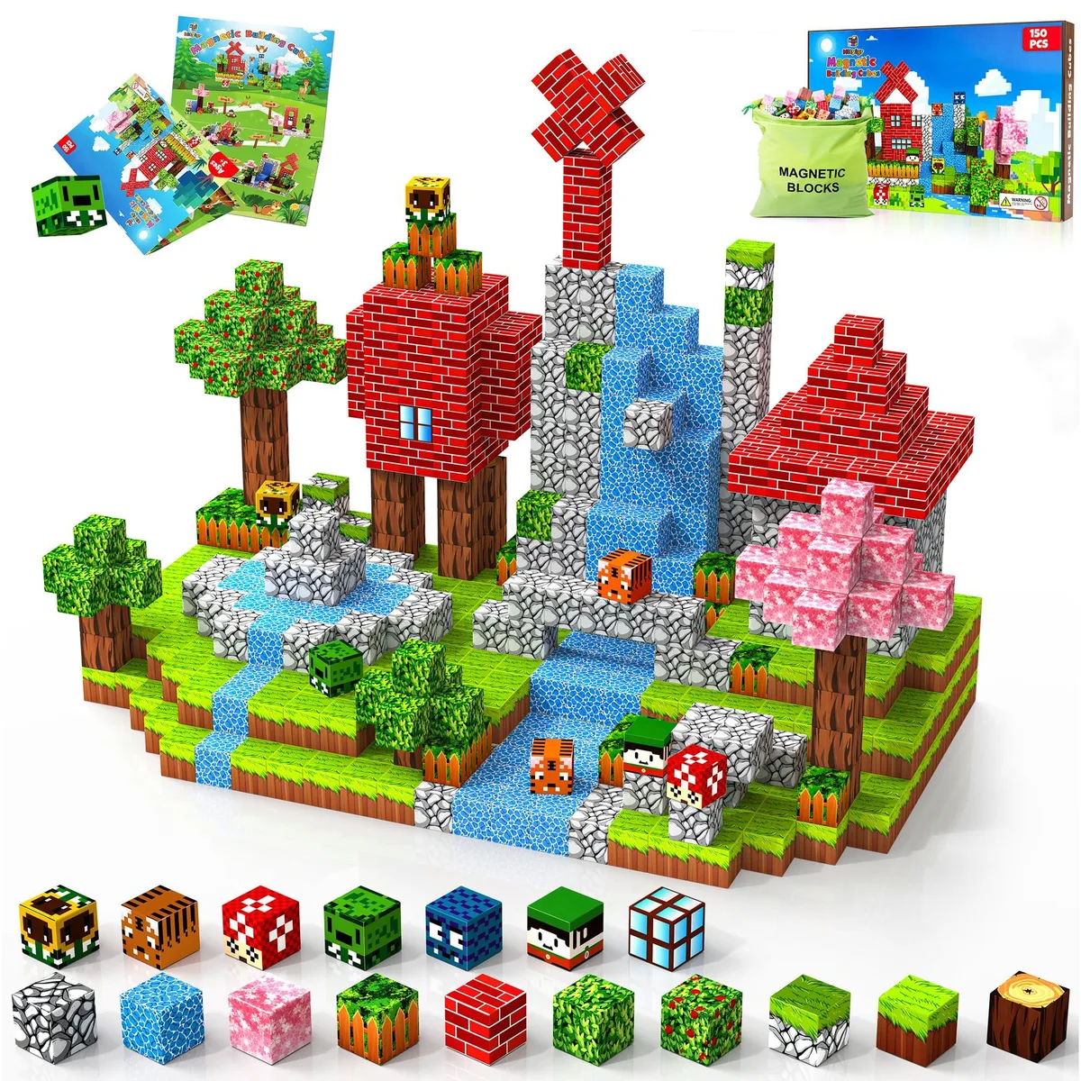 Colourful 150-piece magnetic building blocks set in Forest World theme