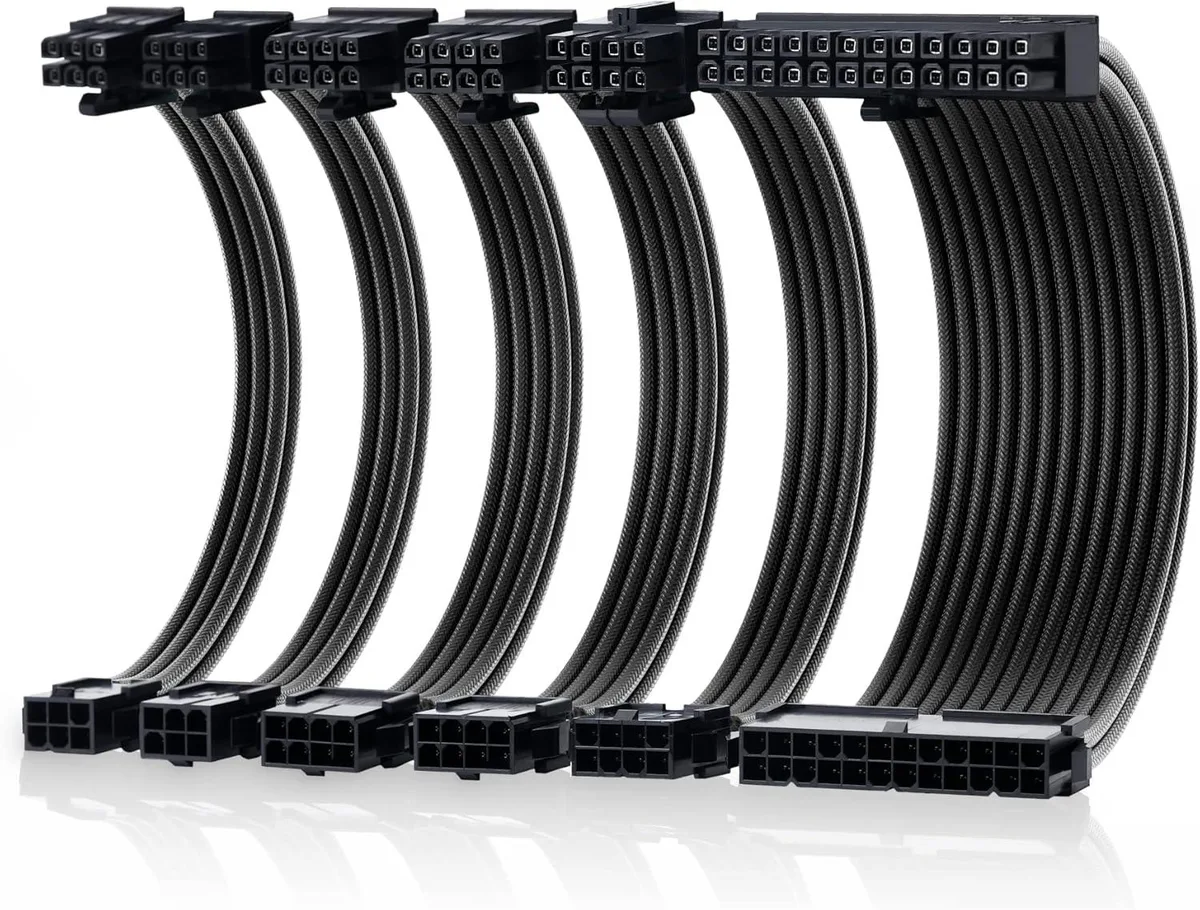 PISKEKAT PISKEKAT 12-inch 6-Piece Sleeved PSU Extension Cable Kit server rack — product photo