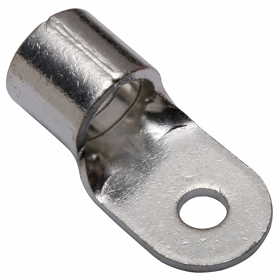 Copper compression lug with single 3/8 in stud hole and long barrel