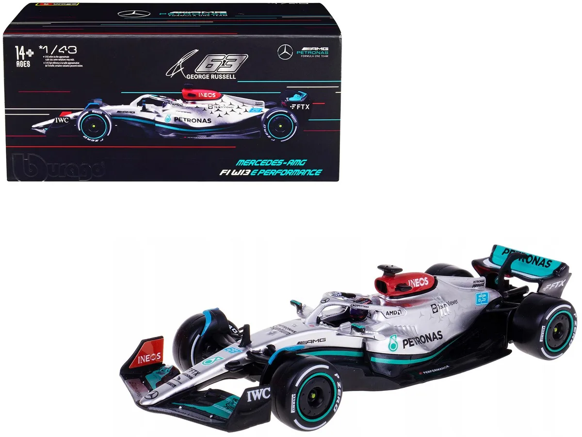 BBURAGO BBURAGO Mercedes-AMG F1 W13 E Performance #63 1/43 Diecast with Display Case (2022) — product photo