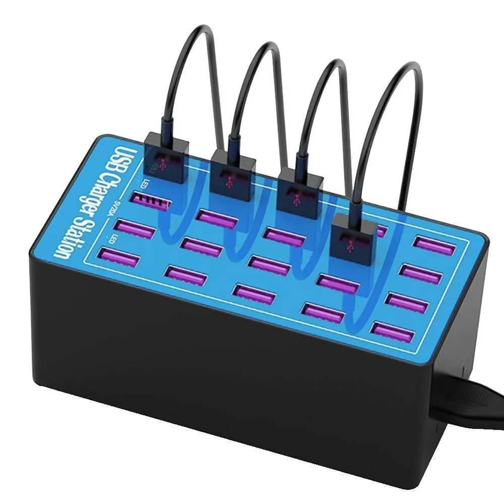 WRIARICH WRIARICH 100W 20-port USB charger blue — product photo