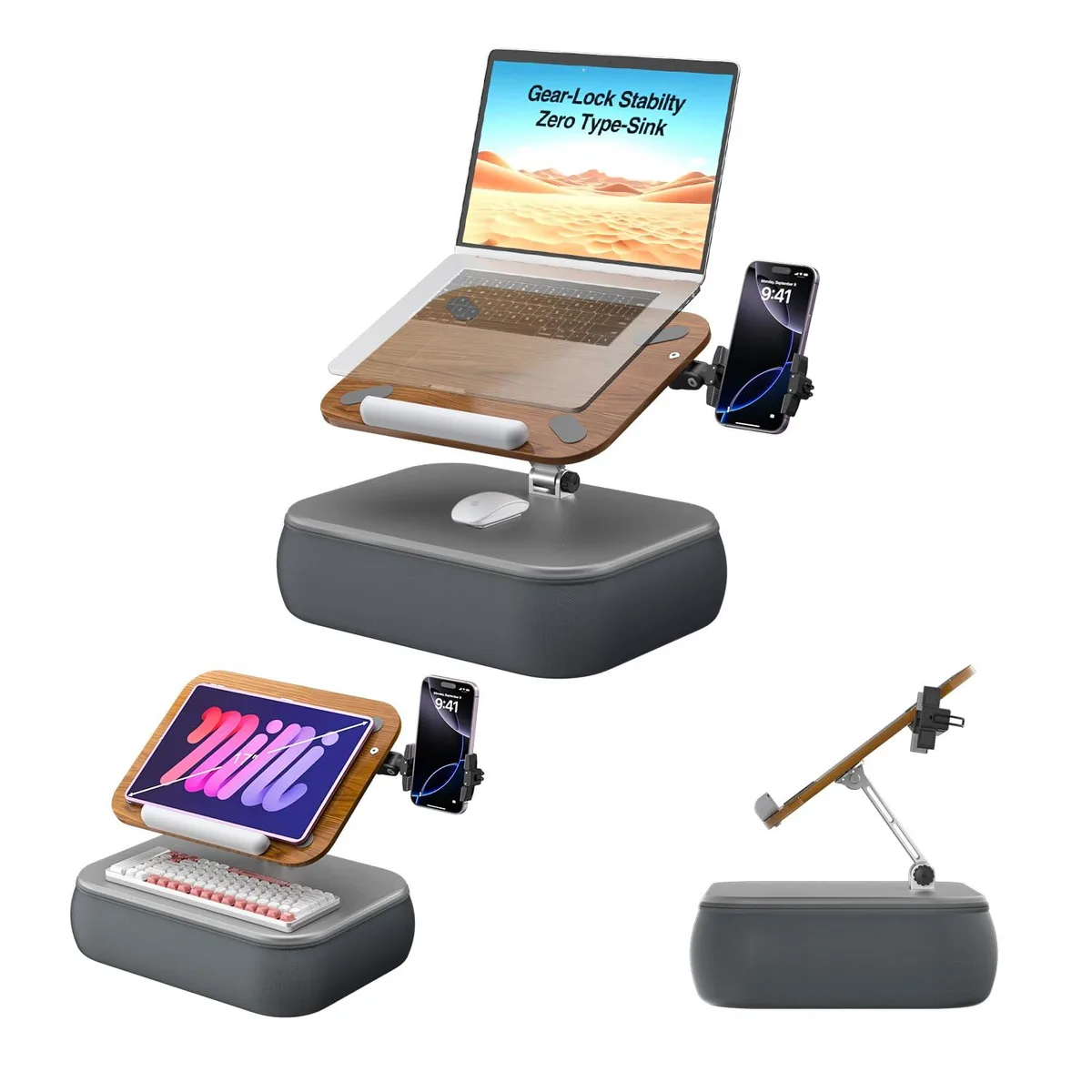 DNBeffulgent DNBeffulgent V-L2 Adjustable Lap Desk with Cushion, 15.2×11.2 in, up to 16 in laptops, Gray — product photo