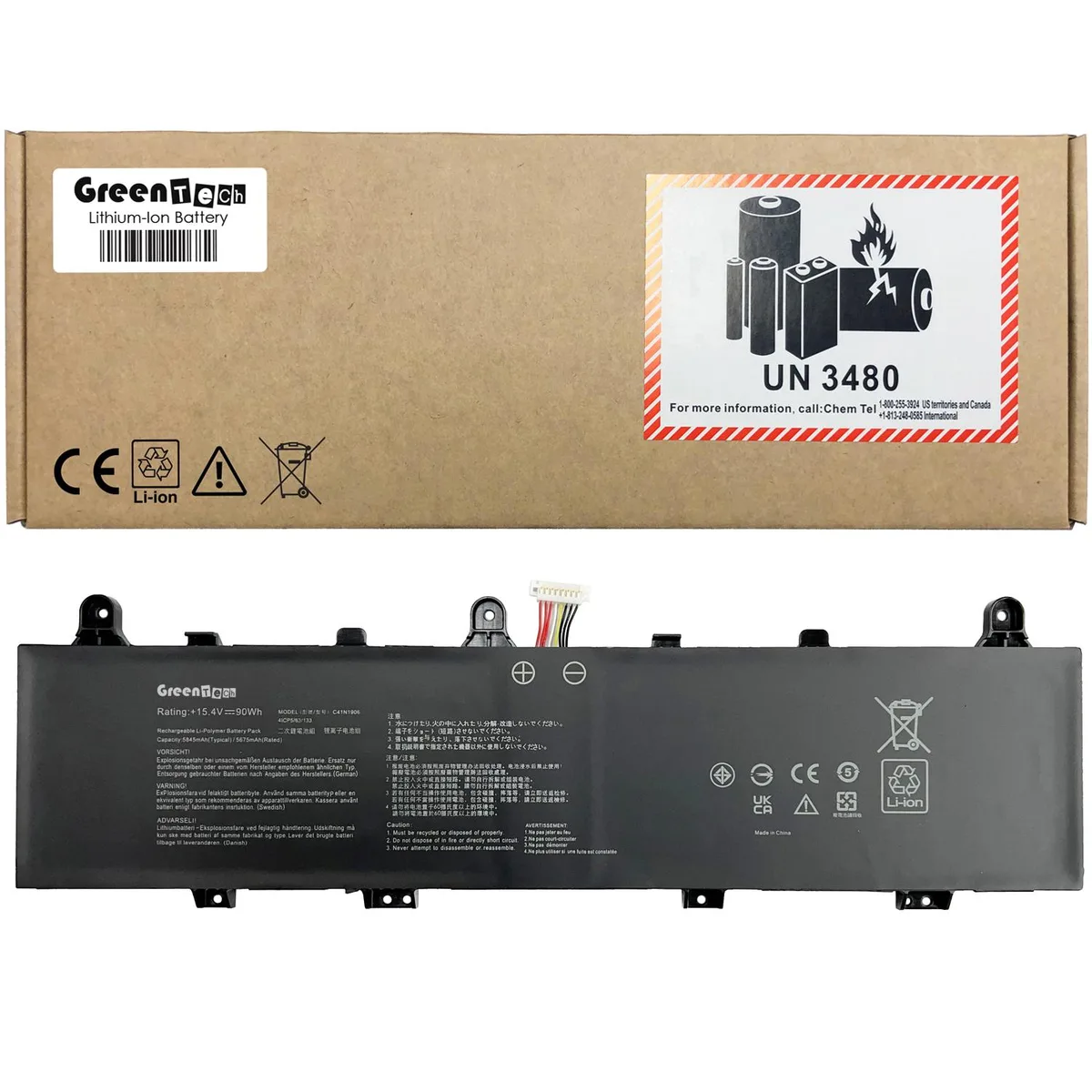 GreenTechLLC GreenTechLLC C41N1906-3 90Wh laptop battery short cable — product photo