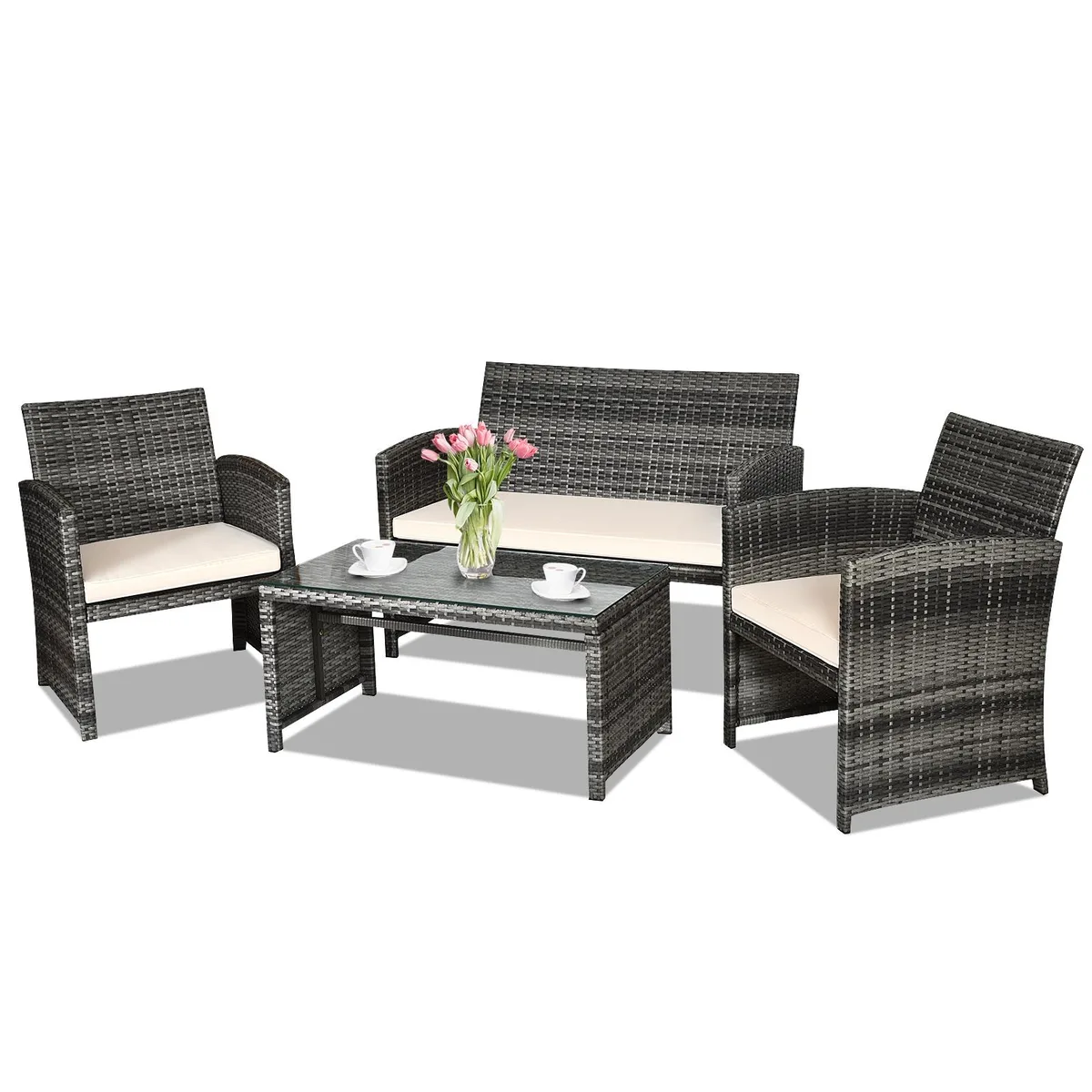 SlickBlue SlickBlue 4-Piece Rattan Patio Set White 23.5" 43.5" 35 — product photo