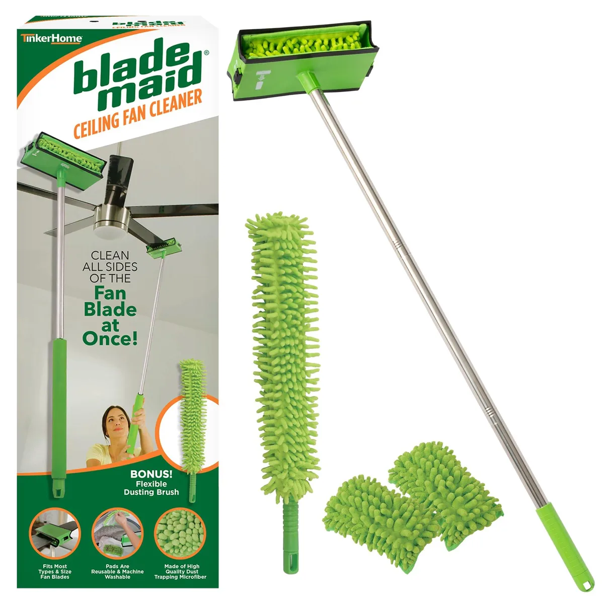 Metra Blade Maid cleaning kit with 3 foot extendable pole, padded handle, angled head, two microfiber pads and flexible dusting brush