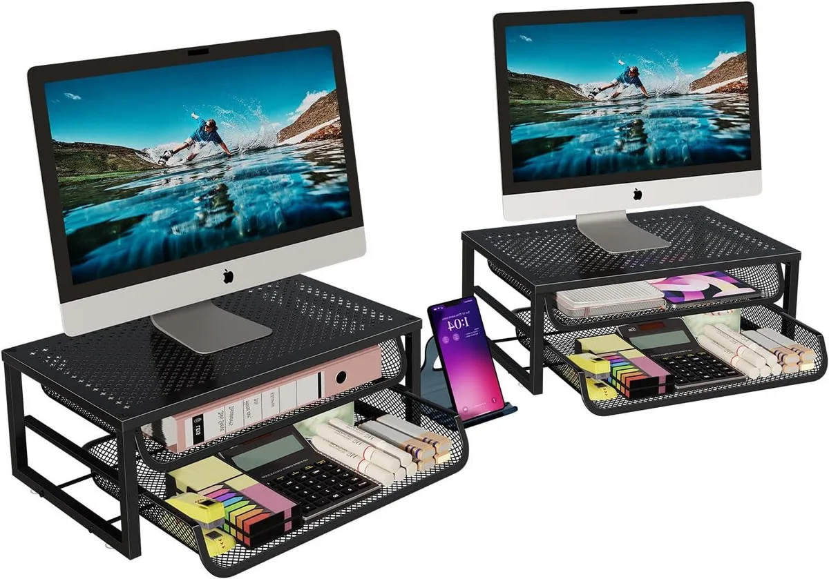 PISKEKAT PISKEKAT 2-Pack 2-Tier Monitor Stand Riser 16"W x 10"D x 6.25"H Black — product photo