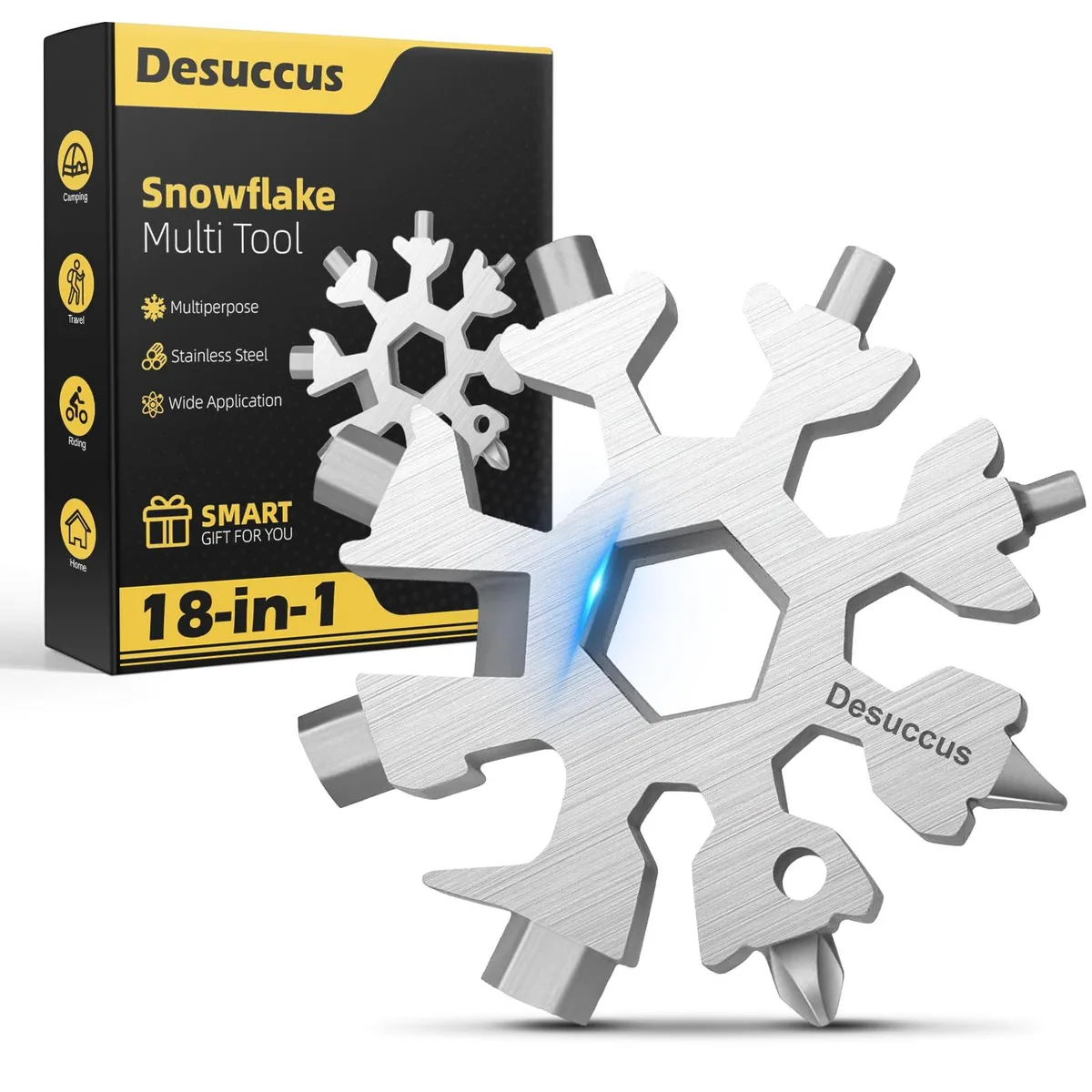 Stainless steel snowflake multi-tool with key ring