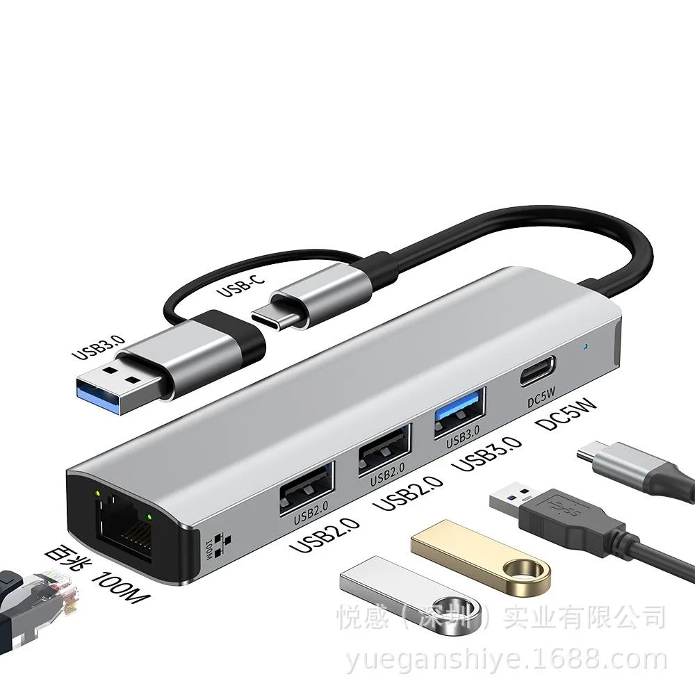 Corn Electronics Corn Electronics 5-in-1 USB C Hub Gray 3×USB 3.0 1×USB 2.0 RJ45 10/100/1000Mbps usb converter — product photo