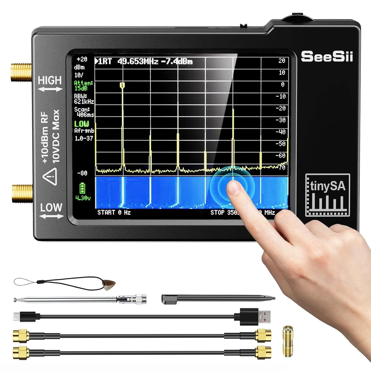Seesii Seesii TinySA V3.1 spectrum analyzer 100 kHz–960 MHz network ethernet cable — product photo