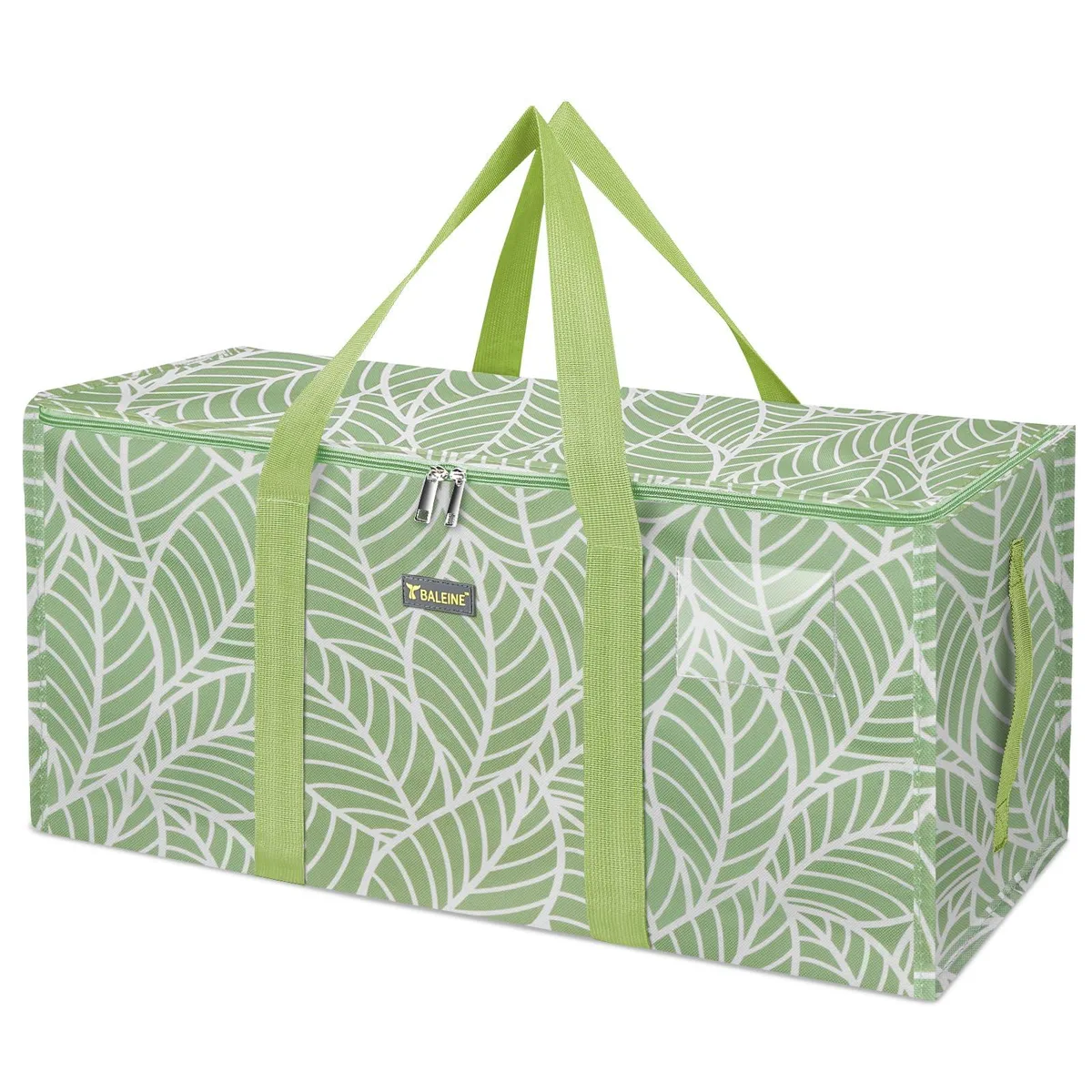Beige rectangular tote with dual zippers and wrap-around handles