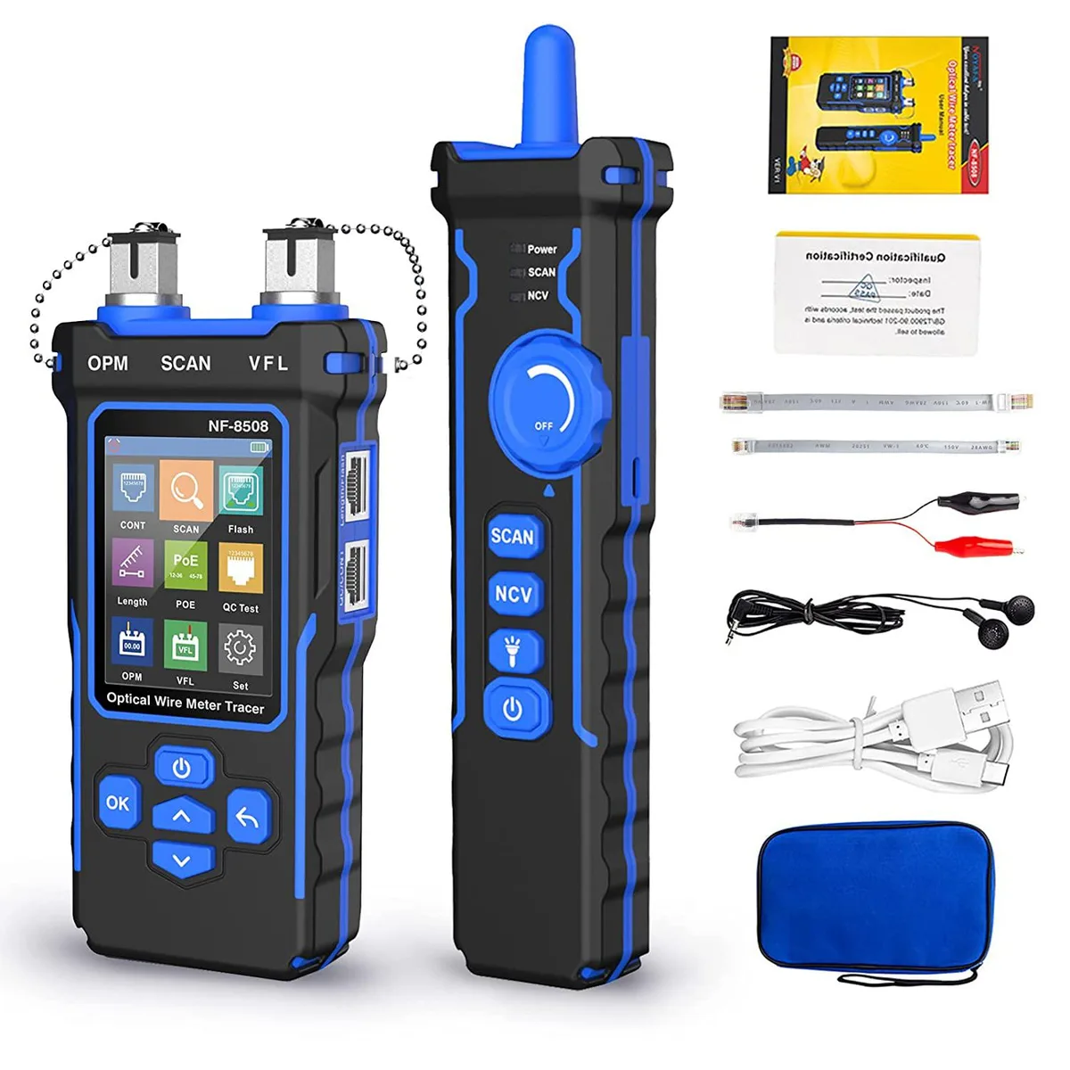 BFKK BFKK Network Cable Tester Optical Power Meter PoE RJ11 RJ45 Tone Generator CAT5 CAT6 Multimeter 15000mAh 3.7V — product photo
