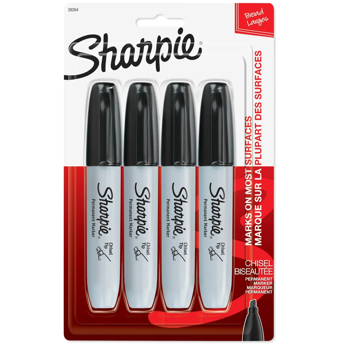  Sharpie Permanent Markers Large Chisel Tip Black 4 Count — product photo
