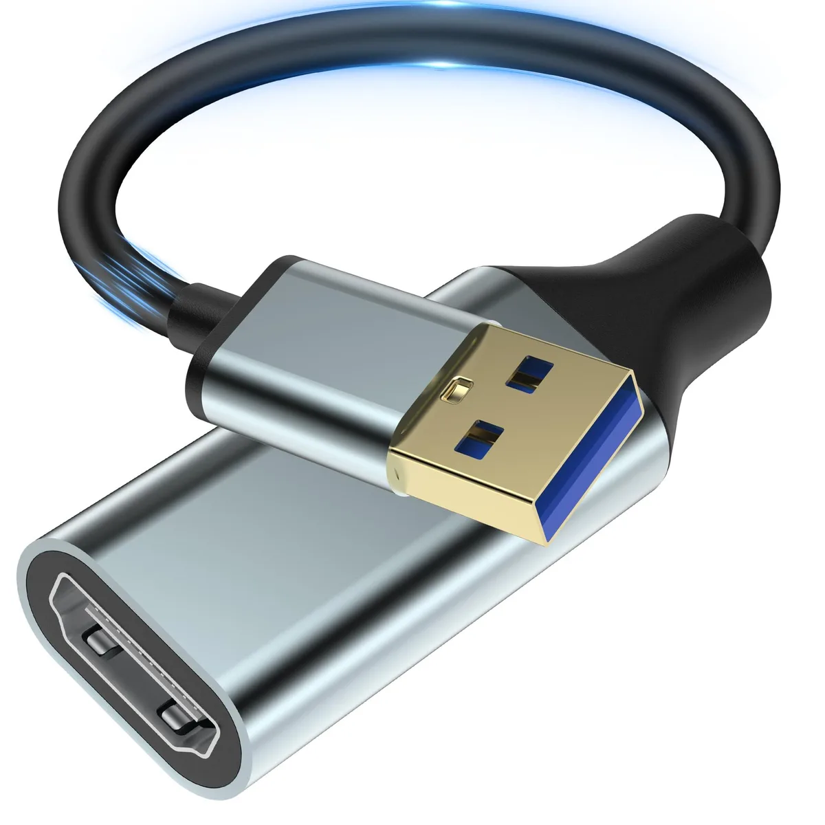Compact USB 3.0 to HDMI adapter in black plastic finish