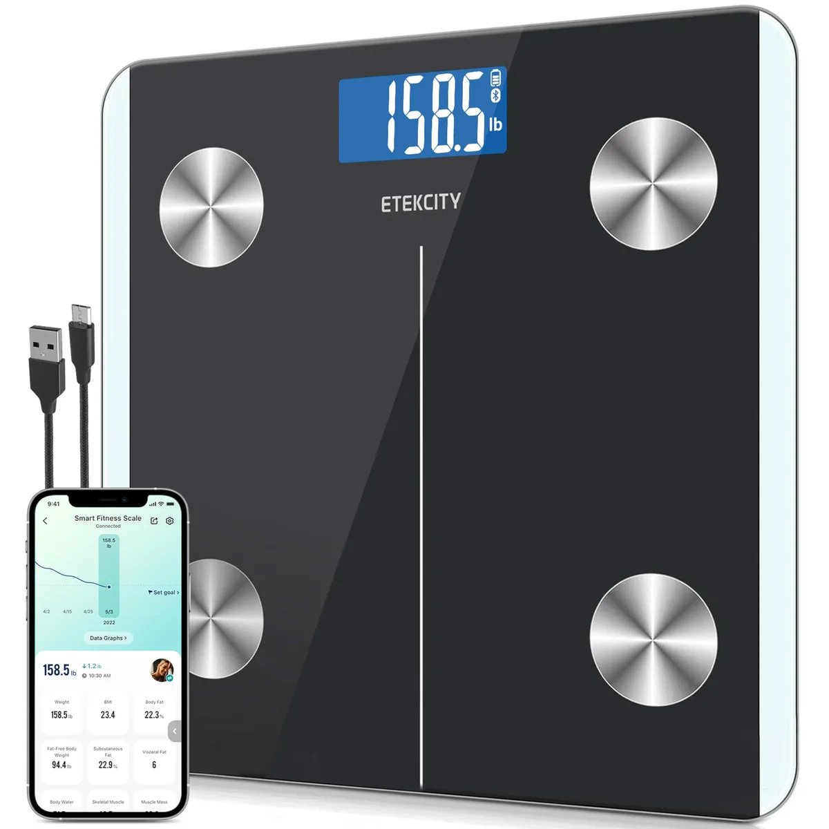 Black square glass scale with rounded corners and hidden display