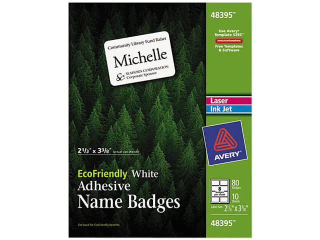 Avery Avery 48395 EcoFriendly Name Badge Labels, White, 80/Pack — product photo