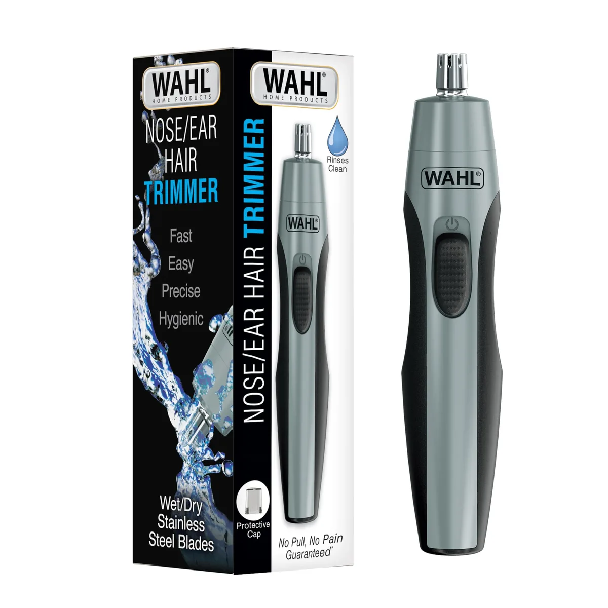 Black battery-powered nose and ear trimmer with rotary head
