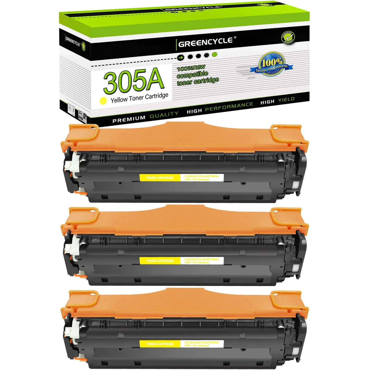 GREENCYCLE GREENCYCLE 305A Yellow Toner Cartridge 3 Pack — product photo