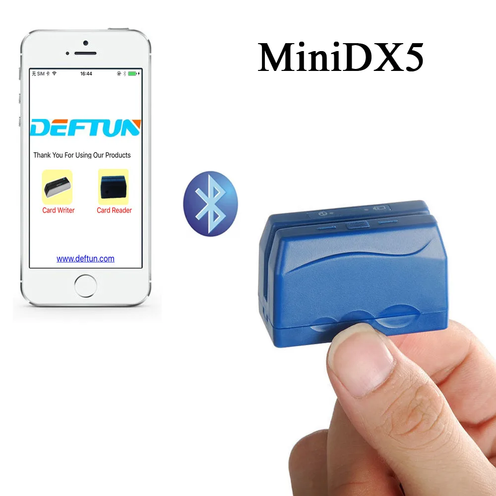 Deftun International Co.,Ltd Deftun International Co.,Ltd MiniDX5 Bluetooth Magnetic Card Reader Blue mobile electronics accessory — product photo