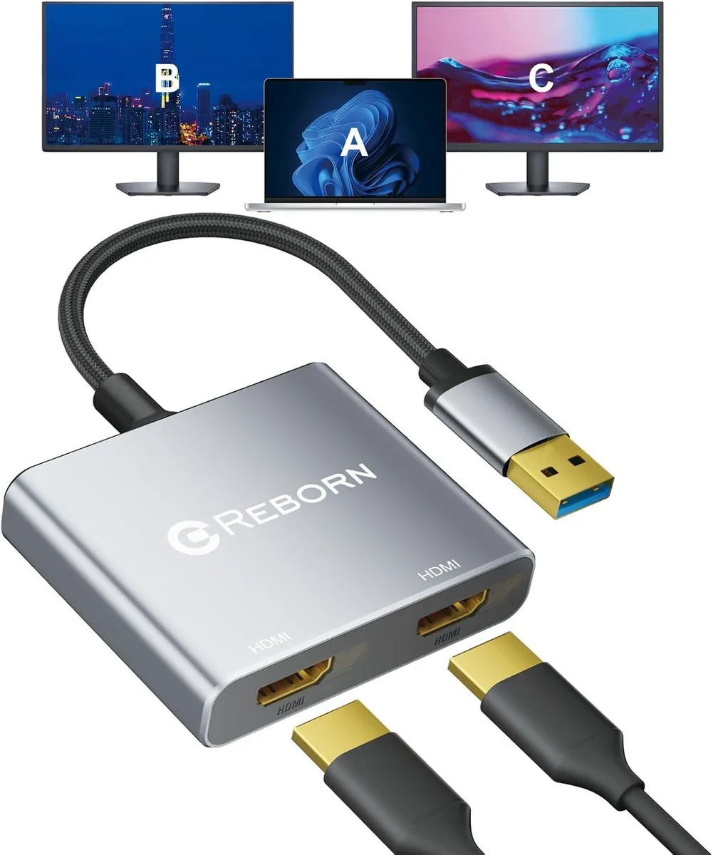 FLEANE FLEANE USB 3.0 to Dual HDMI Adapter 1080P 60Hz — product photo