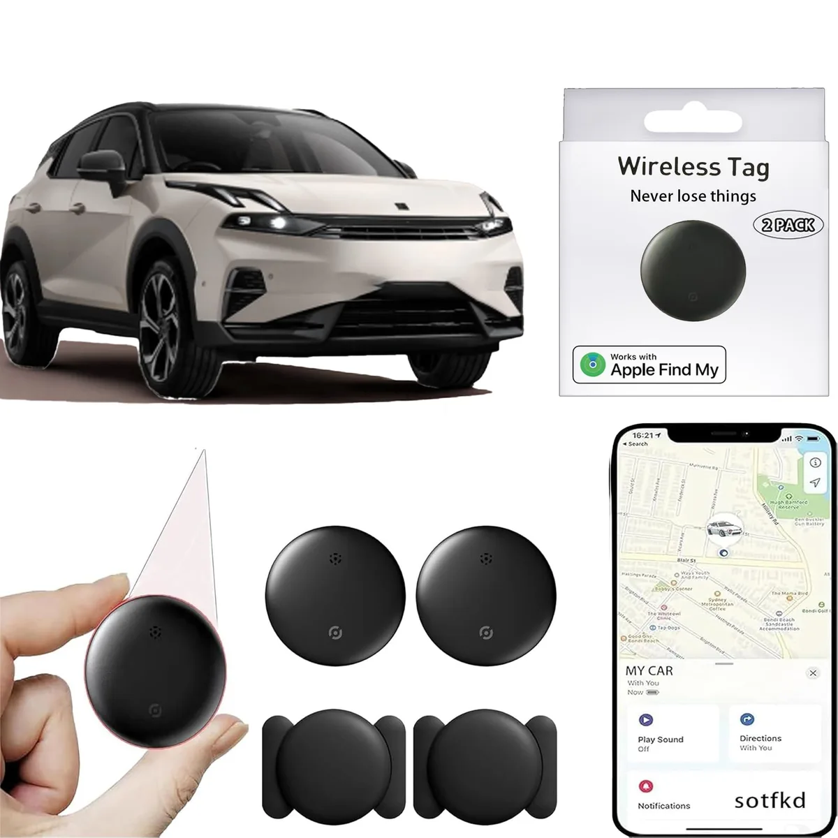 sotfkd 2 Pack GPS Tracker for Vehicles No Monthly Fee iOS Find My — product photo