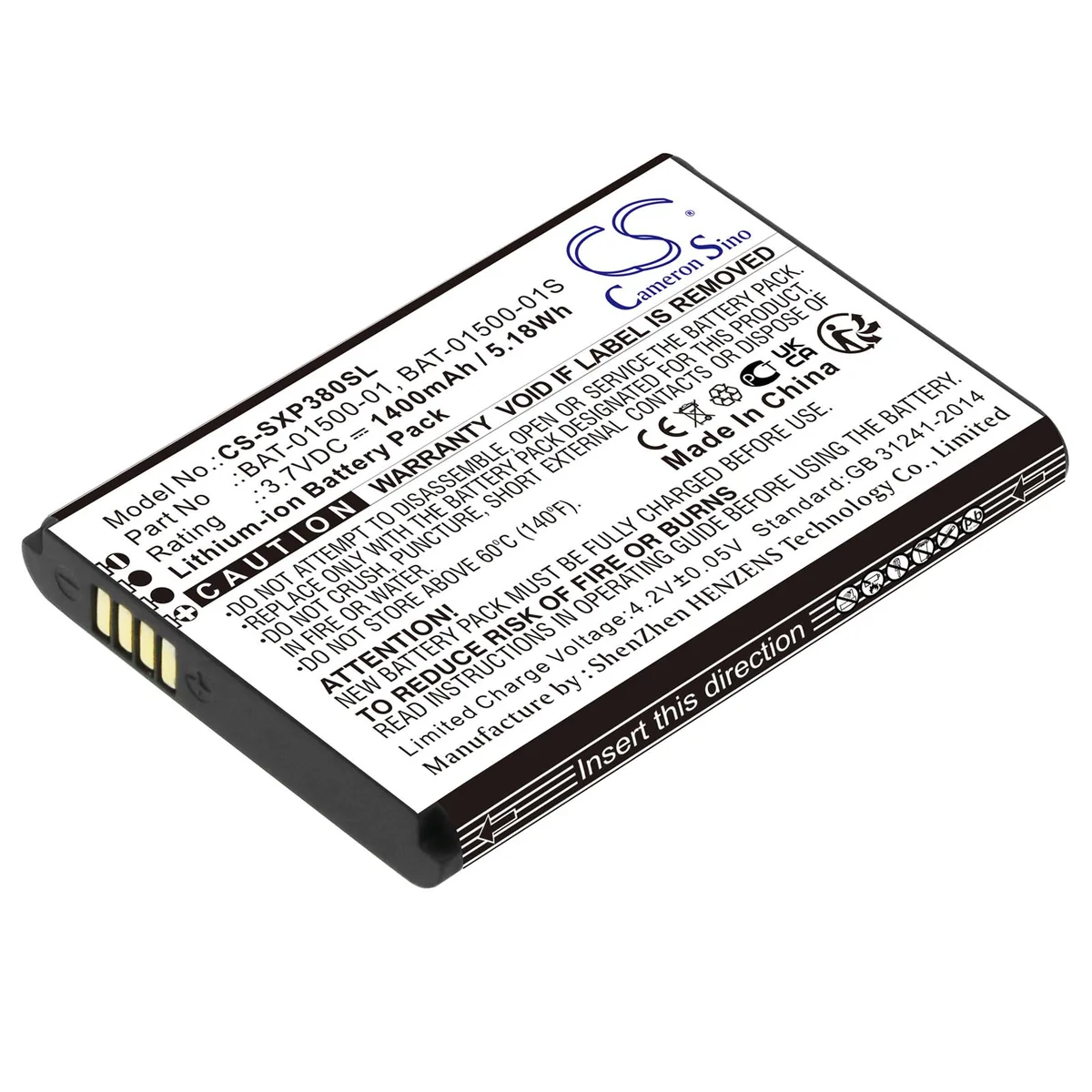 Cameron &amp; Co Cameron &amp; Co DS-CS-SXP380SL cell phone battery 3.7V 1400mAh 1.4Ah Li-ion black — product photo