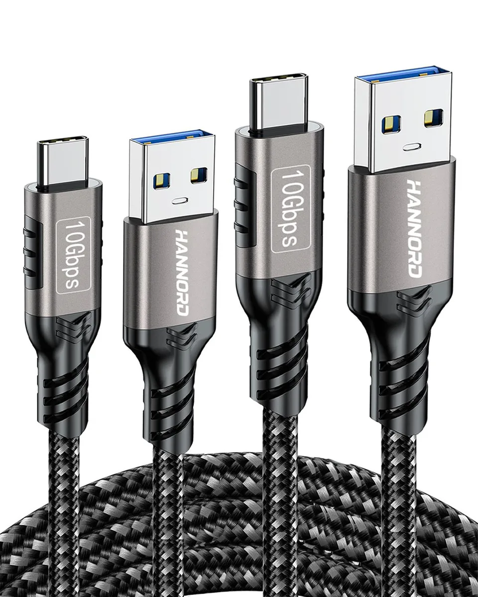 HANNORD HANNORD USB-A to USB-C cable 10Gbps 60W 3A 5ft 2-pack grey — product photo