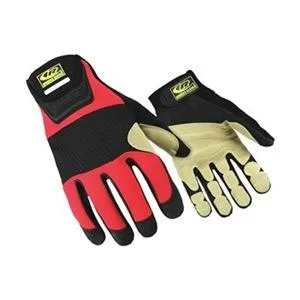 Pair of red XL mechanics gloves with synthetic leather palms