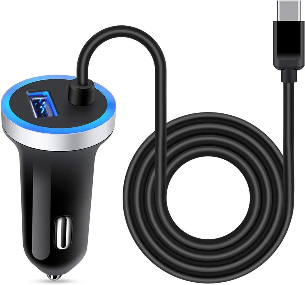 Hamzan Hamzan USB C Car Charger 3.4A 2 Port 3ft Cable — product photo