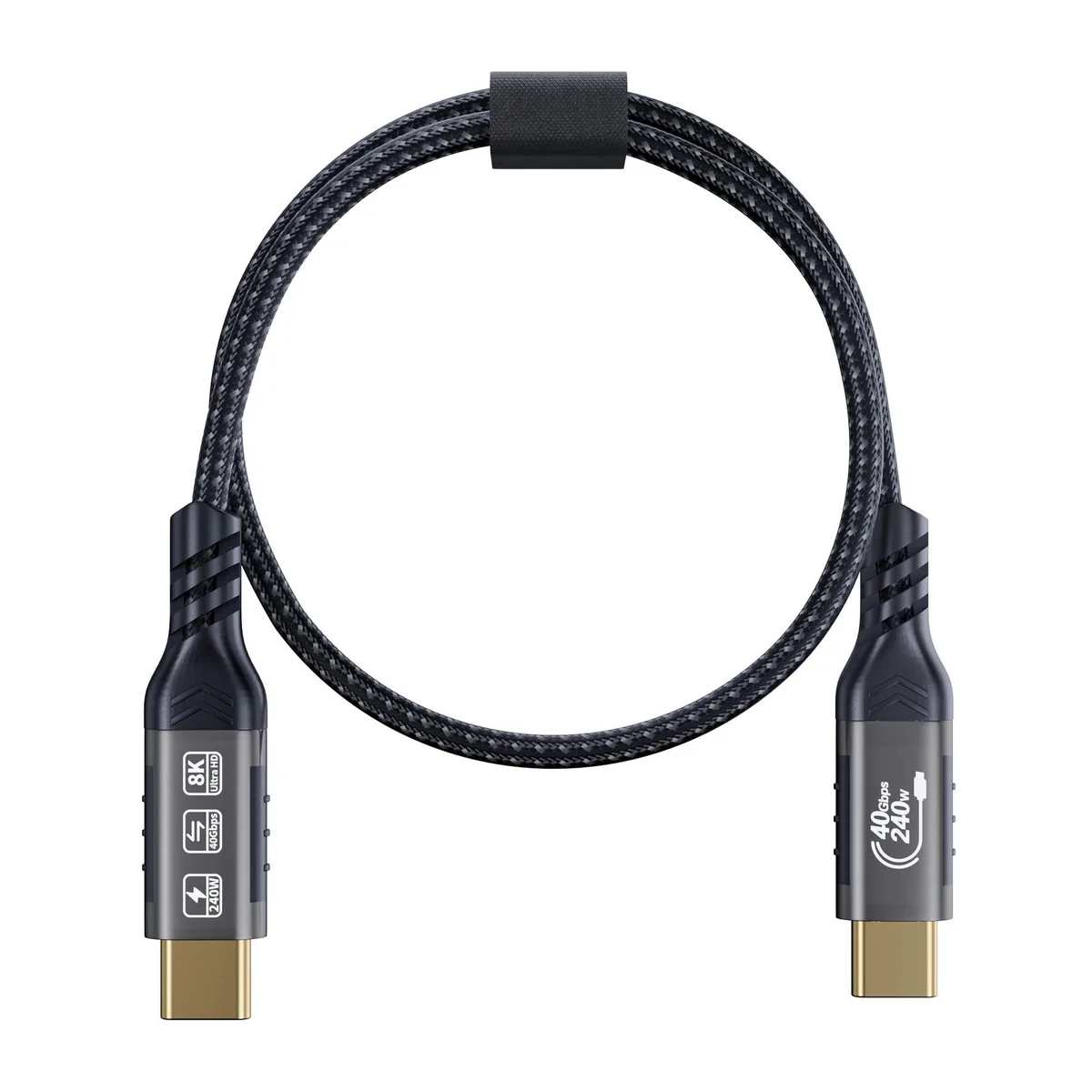 Short braided USB-C cable with metal connectors, 1.65 ft long