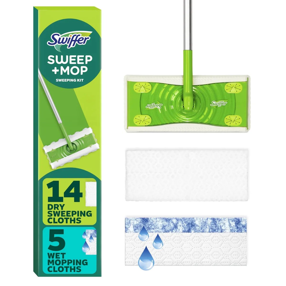 White 3M Sweeper mop with 19 refill cloths in a 20-piece starter kit