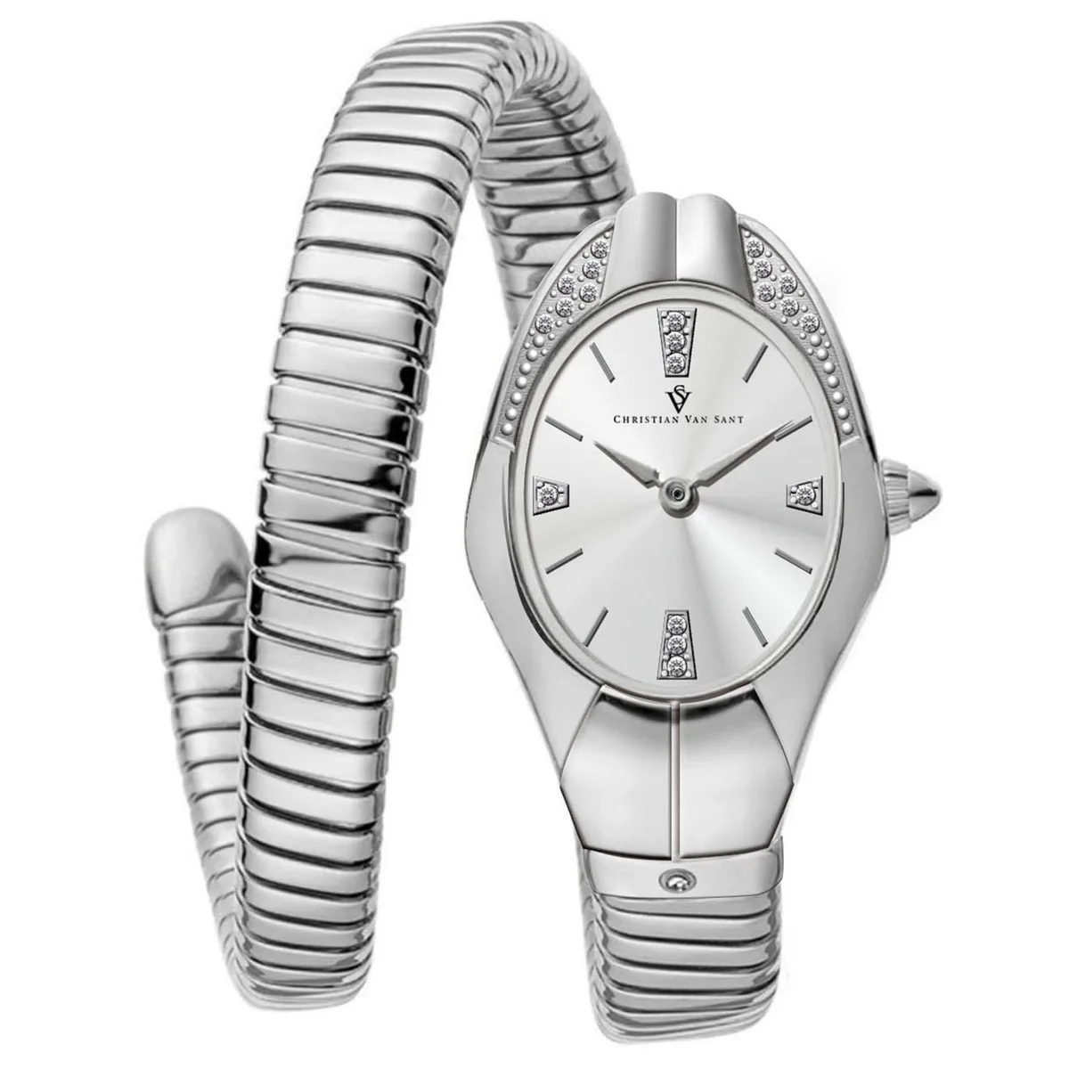 Silver stainless steel watch with matching bracelet and silver dial