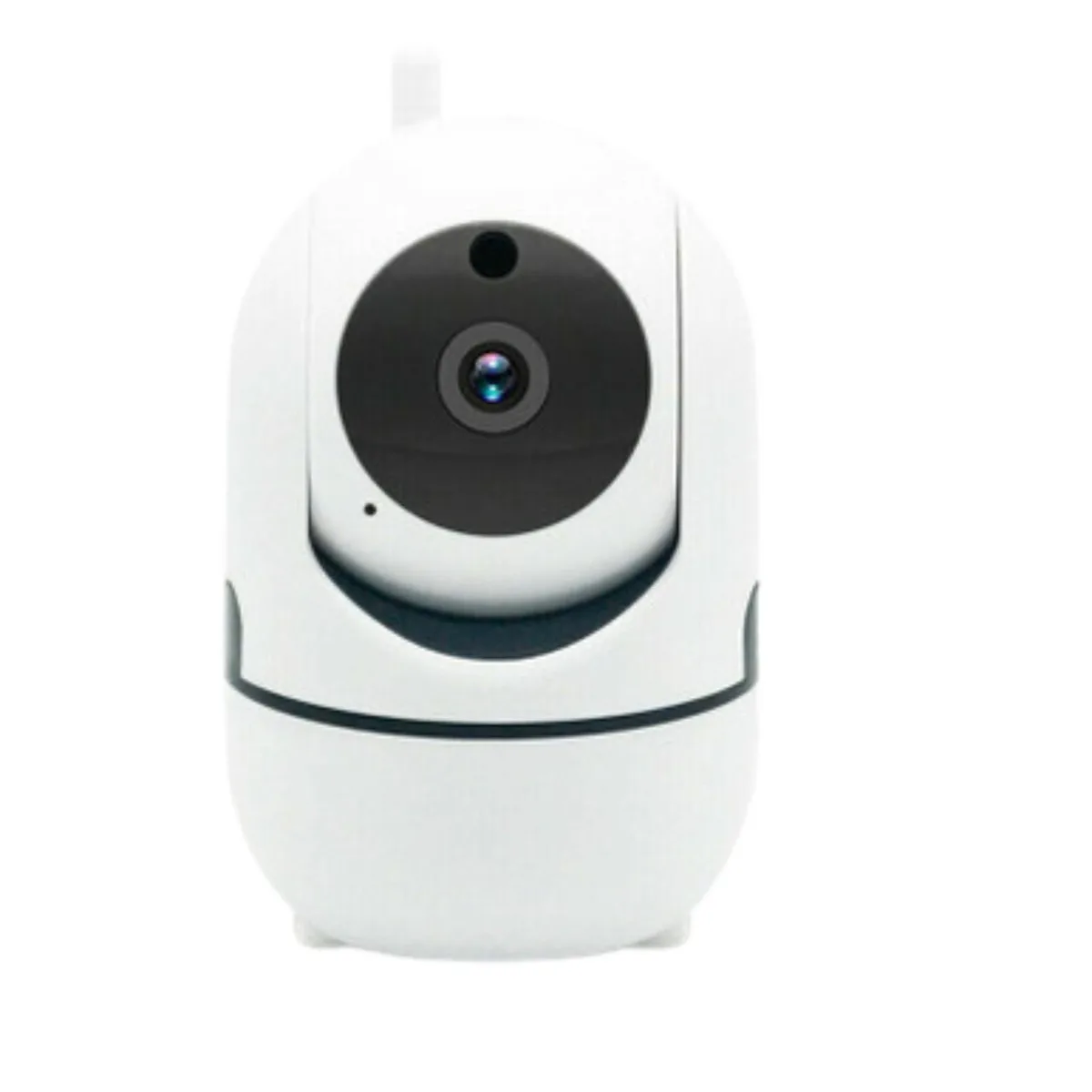 White compact indoor security camera, cube shape with rounded edges, matte finish, 105 by 70 by 70 mm