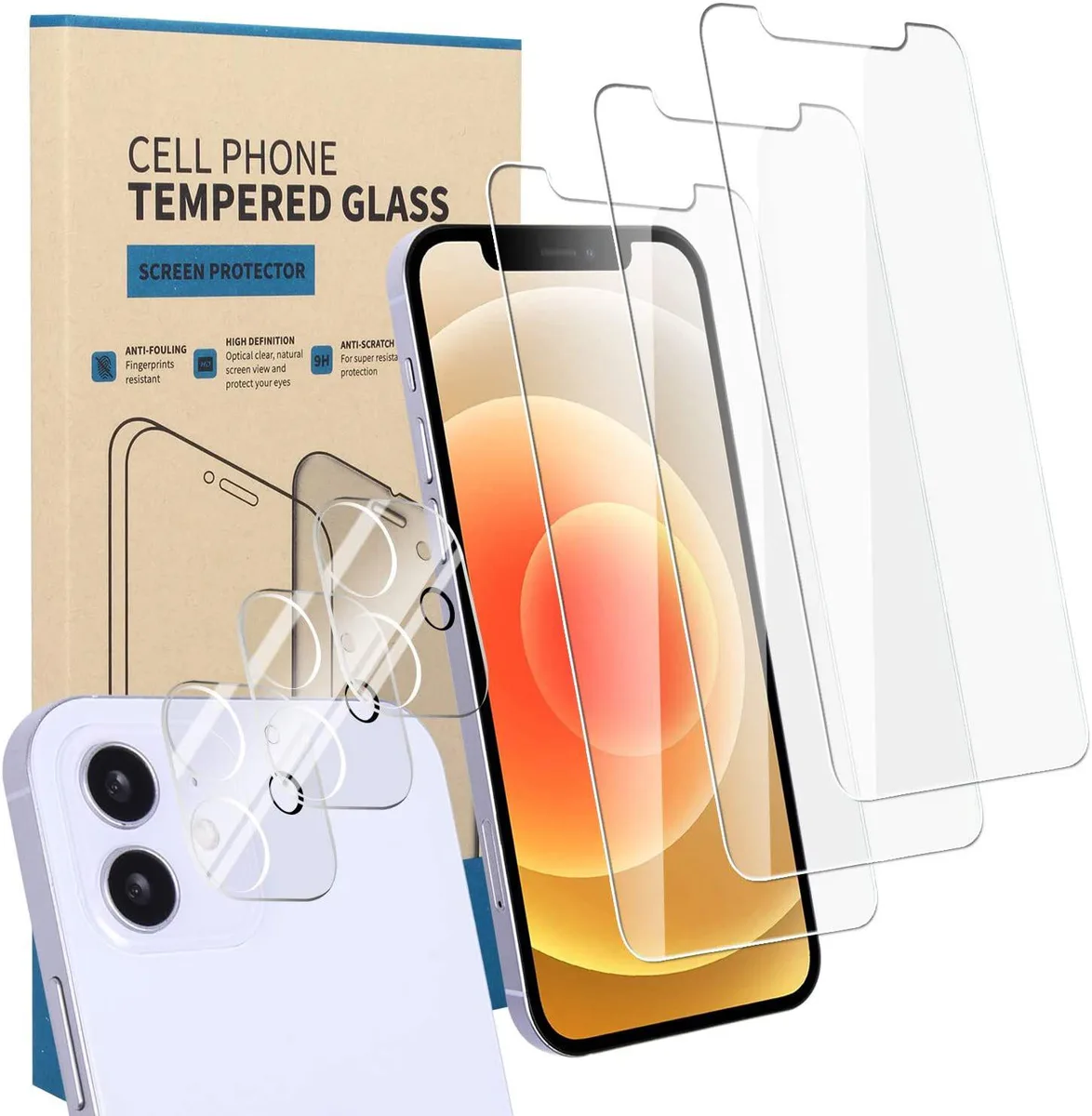 BONAEVER BONAEVER 3 Pack Tempered Glass Screen Protector for iPhone 12 Mini 5.4 inch with Camera Lens Protector — product photo