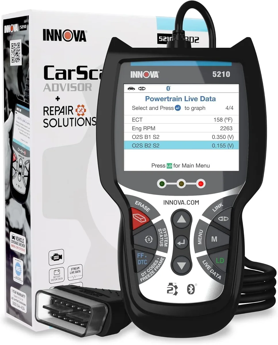 Compact OBD2 scanner with rounded edges and matte black finish