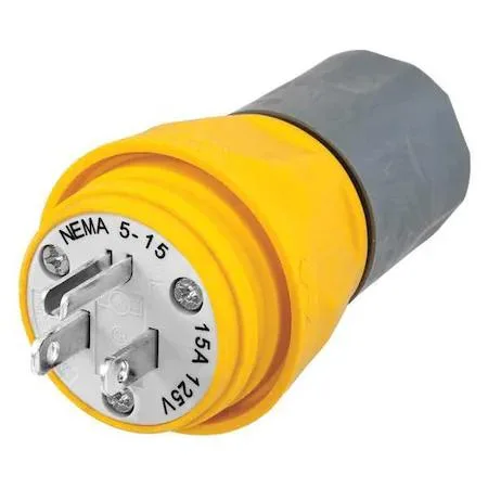 Hubbell Incorporated Hubbell Incorporated HBL14W47A Watertight Straight Blade Plug 5-15P 15A 125V Yellow IP69K — product photo