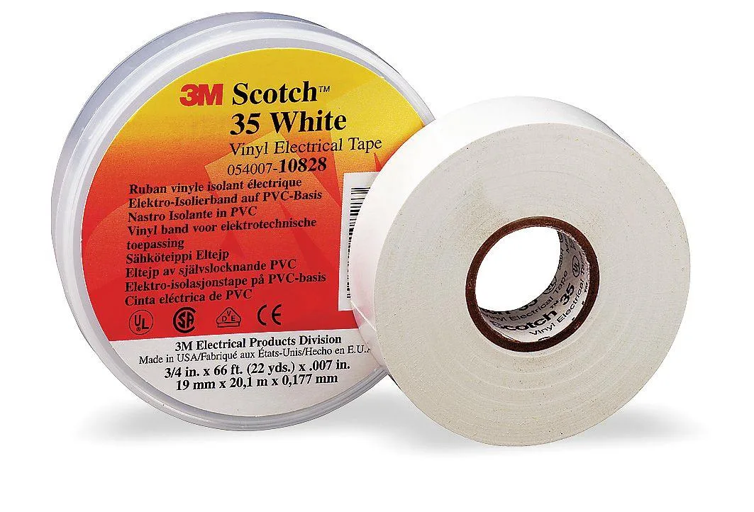 White vinyl electrical tape roll, 3/4 inch wide, 66 feet long