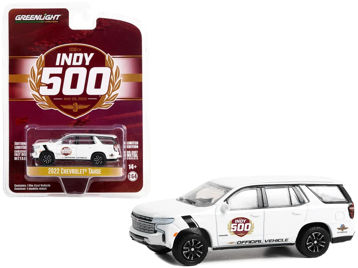 GREENLIGHT GREENLIGHT 2022 Chevrolet Tahoe White 106th Indy 500 Official Vehicle 1/64 Series 15 Hobby Collectible — product photo