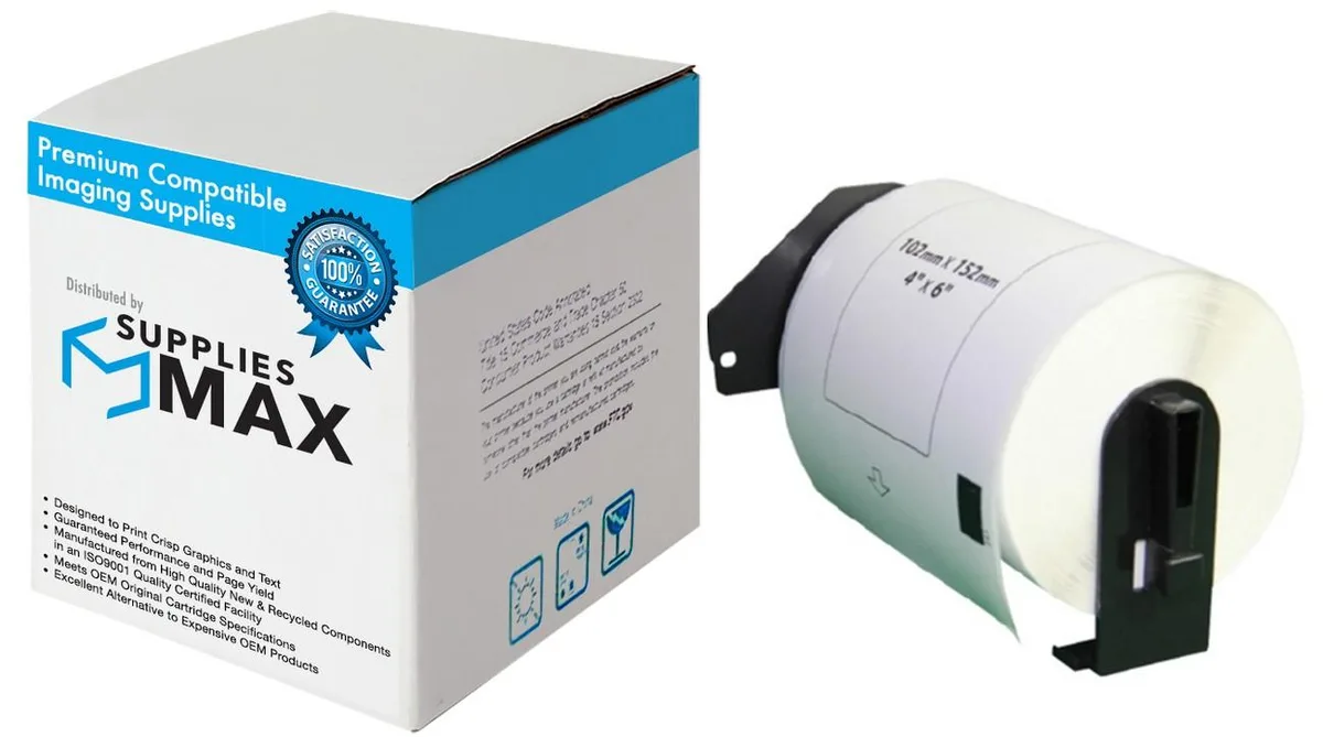 SuppliesMax SuppliesMax DK-1241 White Die-Cut Label Tape 101mm x 152mm — product photo