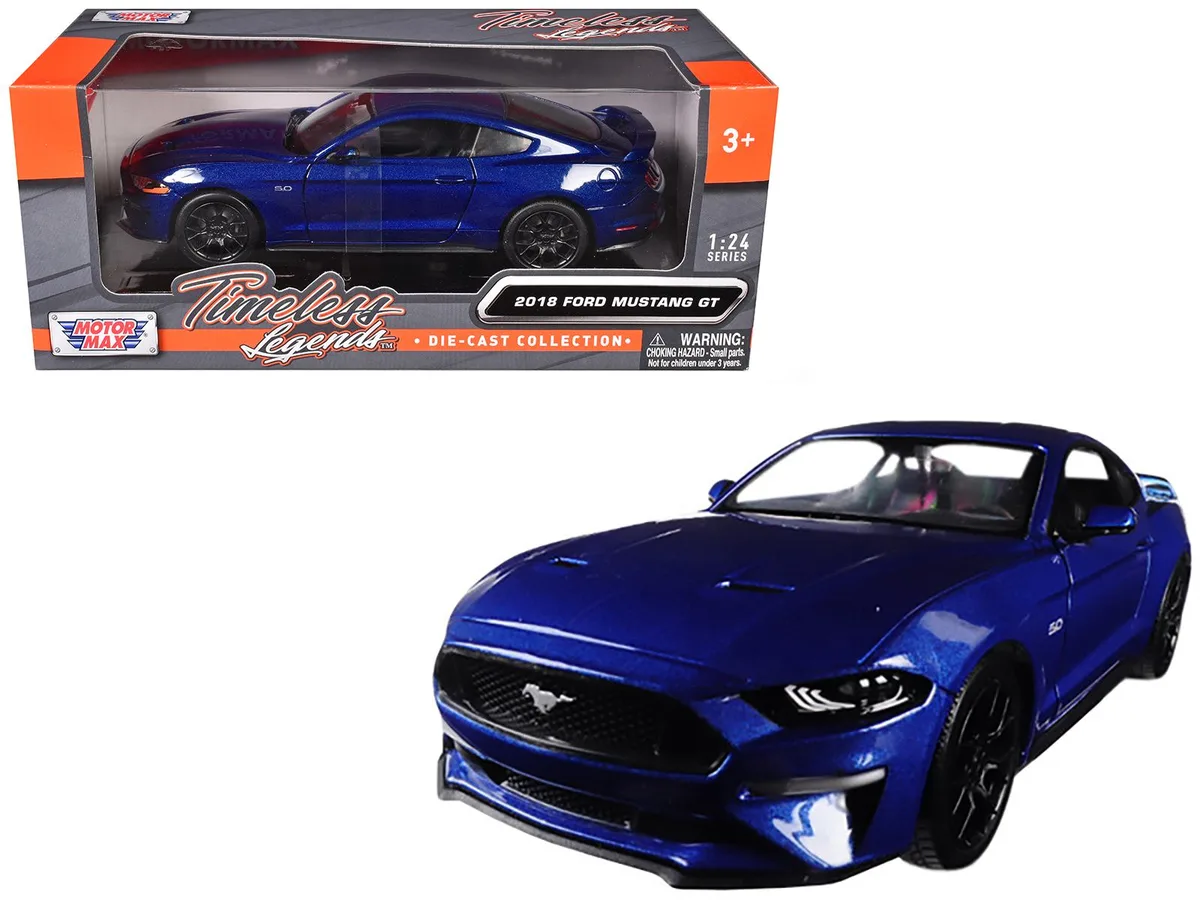 MOTORMAX MOTORMAX 2018 Ford Mustang GT 5.0 Blue with Black Wheels 1/24 Diecast hobby collectible — product photo