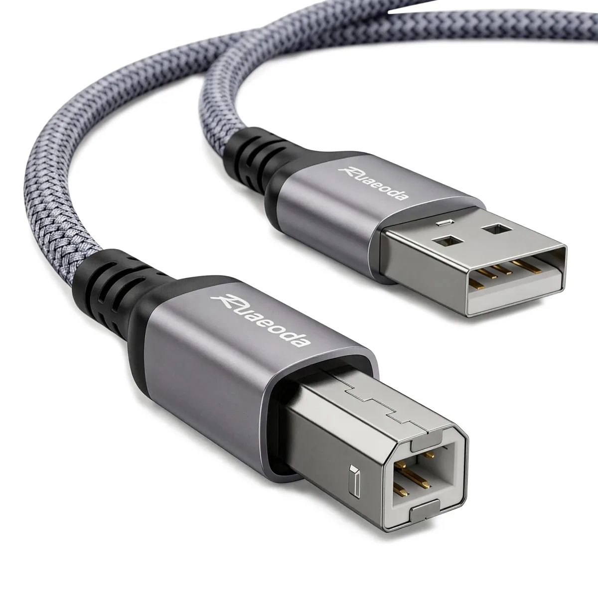 Space grey braided USB 2.0 A to B printer cable 10 ft