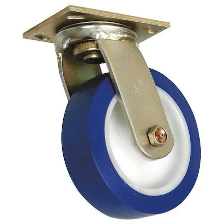 Swivel plate caster with grey polyurethane wheel and metal mounting plate