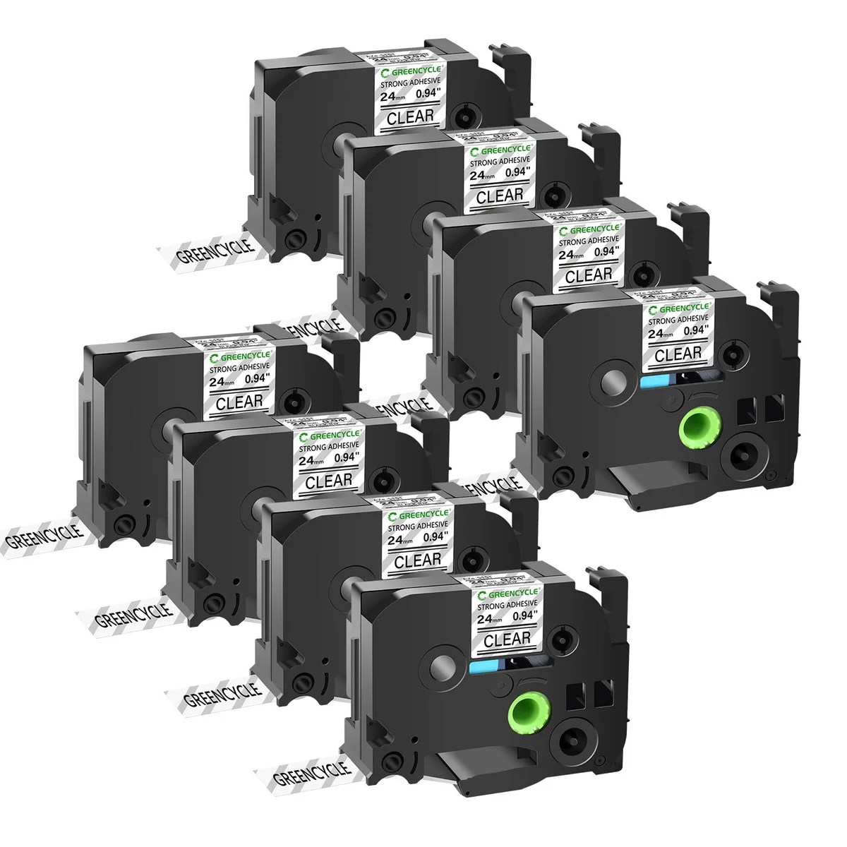 GREENCYCLE GREENCYCLE TZe-S151 24mm 26.2ft Black on Clear Label Tape 8 Pack — product photo