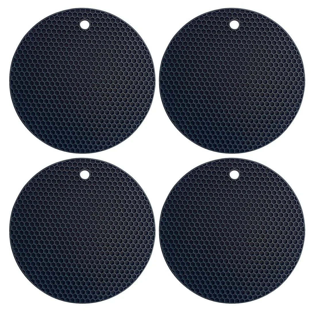  Round Silicone Trivet Mats 4-Pack Heat Resistant Kitchen Accessories (Black) — product photo