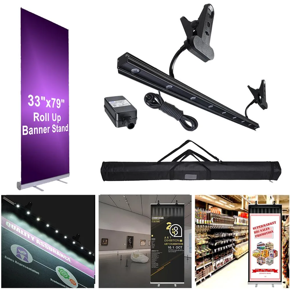 Yescom USA, Inc. Yescom USA, Inc. 35BNSSET001-3379-11 33x79" retractable banner stand with LED light kit and carry bag — product photo