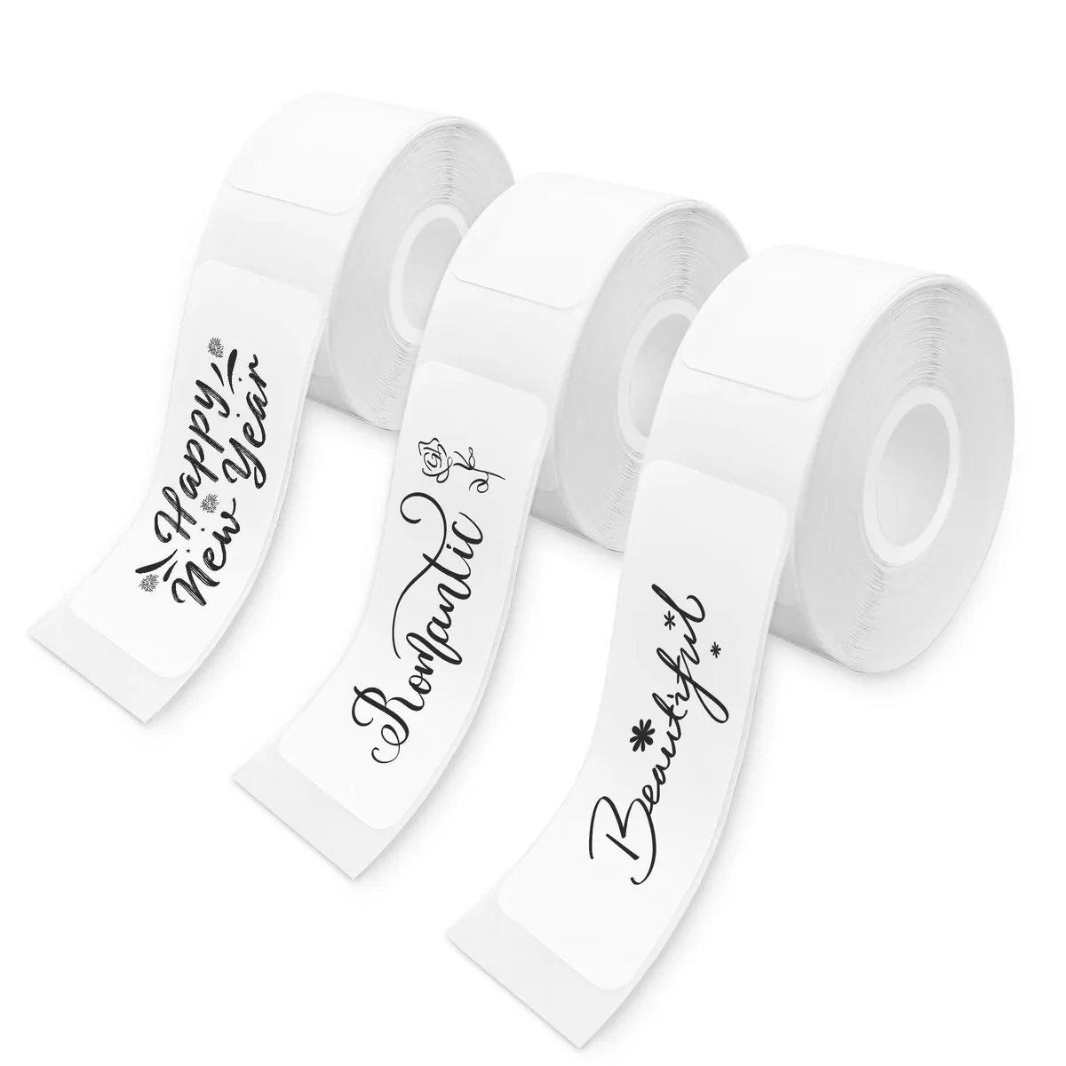 Three white glossy thermal label rolls 14 by 40 mm
