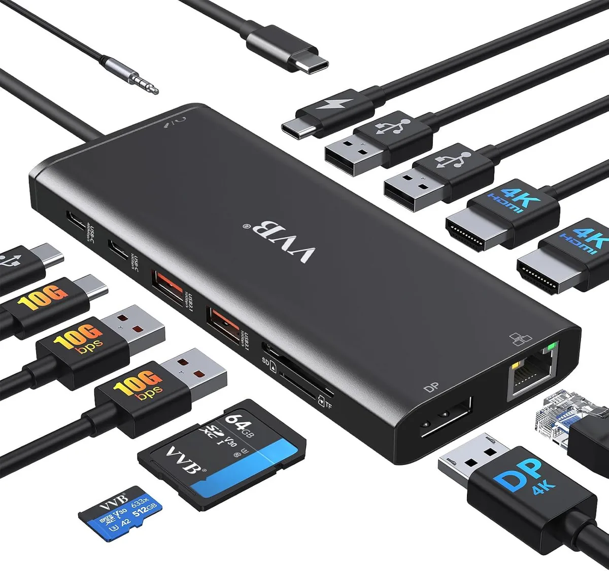 BFKK BFKK 14-in-1 USB-C Docking Station 2×HDMI DP Ethernet 100W PD — product photo
